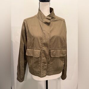 Old Navy Women's Linen-Blend Cropped Utility Jacket | Medium | Olive | EUC